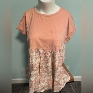 Doe & Rae baby doll pink and floral shirt. 1XL NWT